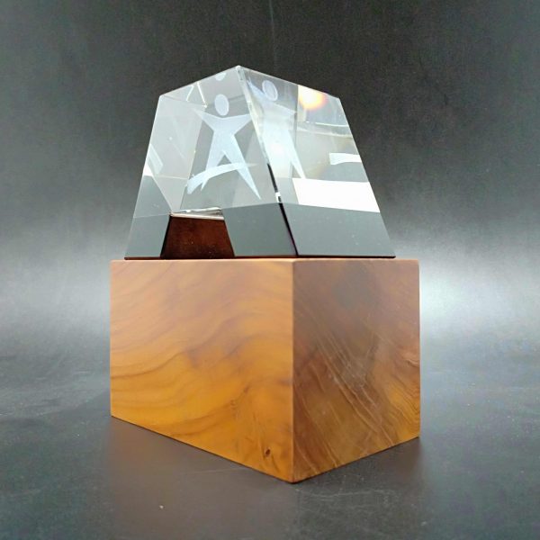 3D A-shaped Crystal Trophy on Hardwood Base