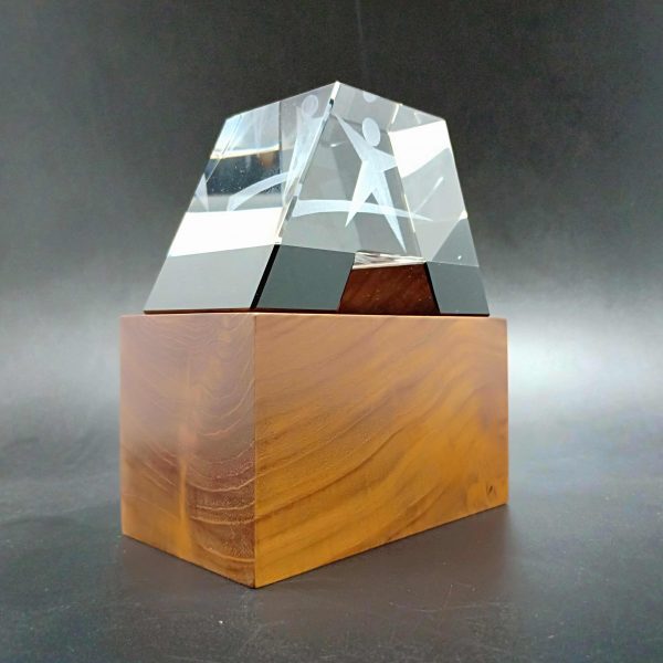 3D A-shaped Crystal Trophy on Hardwood Base