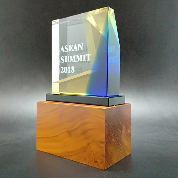 2D Block Crystal Trophy on Hardwood Base