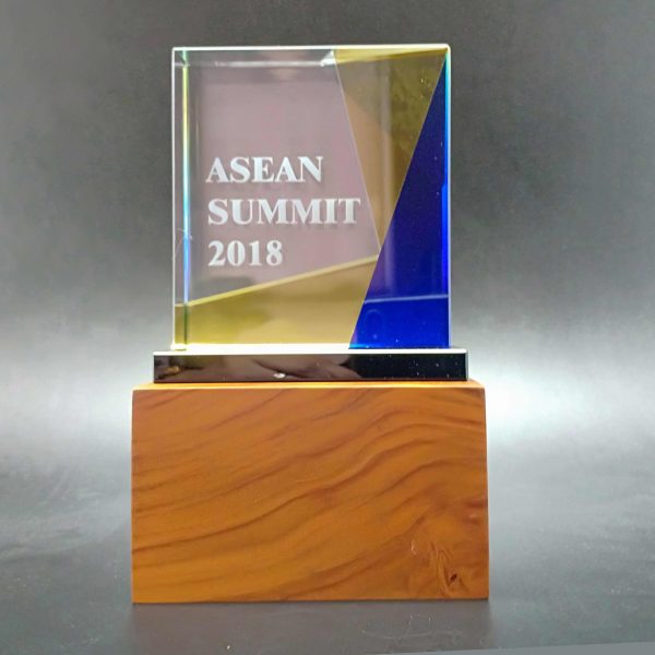 2D Block Crystal Trophy on Hardwood Base