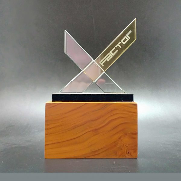 2D X-Shaped Crystal Trophy on Hardwood Base